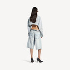 Cropped Shirt in light blue Japanese twill RUNWAY DELUXE