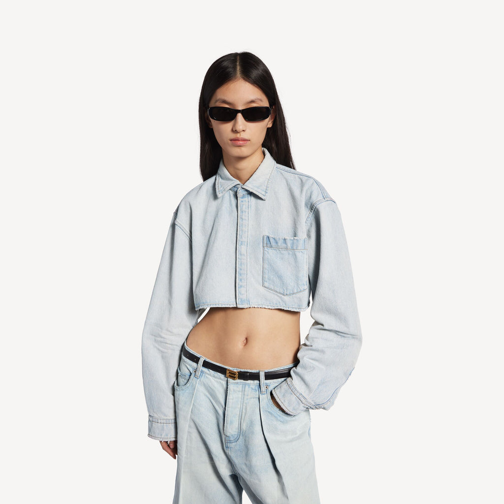 Cropped Shirt in light blue Japanese twill RUNWAY DELUXE