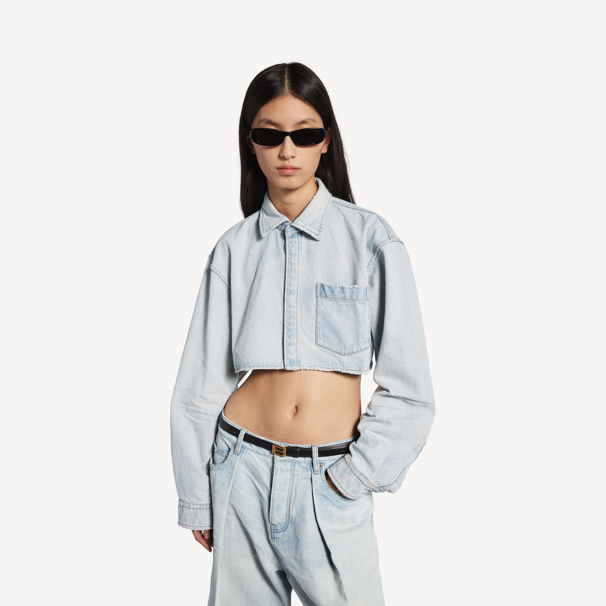 Cropped Shirt in light blue Japanese twill RUNWAY DELUXE