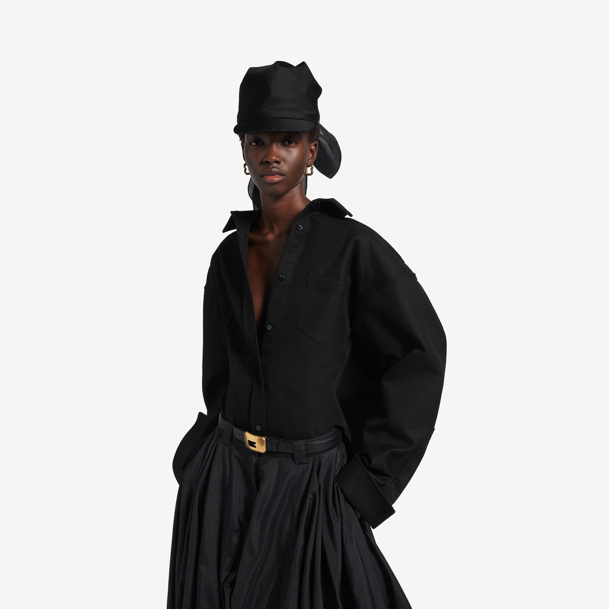 Classic Shirt in black double cotton is from look 40 of Balenciaga's Summer 26 Collection. RUNWAY DELUXE