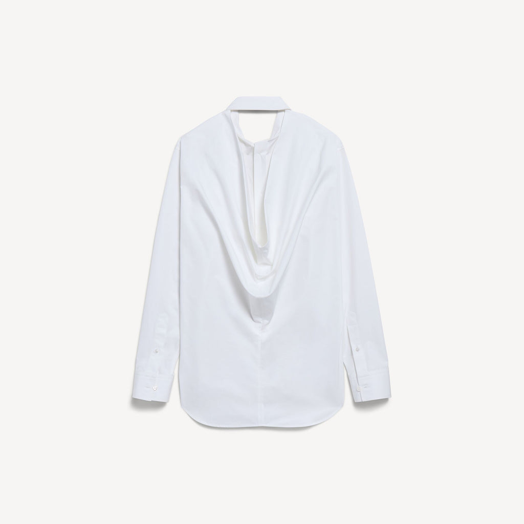 Draped Back Shirt in white cotton poplin RUNWAY DELUXE