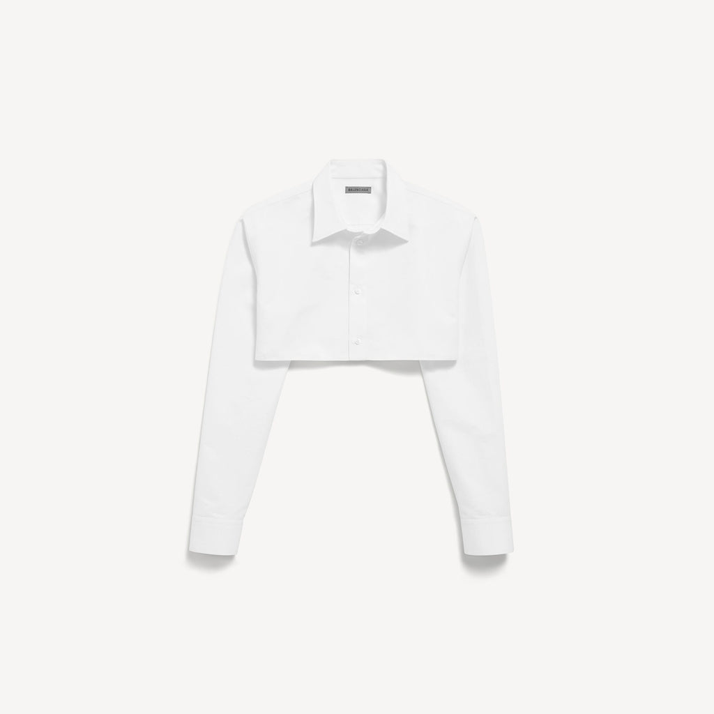 Cropped Shirt in white organdi cotton and silk poplin is from look 36 of Balenciaga's Summer 26 Collection. RUNWAY DELUXE