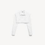 Cropped Shirt in white organdi cotton and silk poplin is from look 36 of Balenciaga's Summer 26 Collection. RUNWAY DELUXE