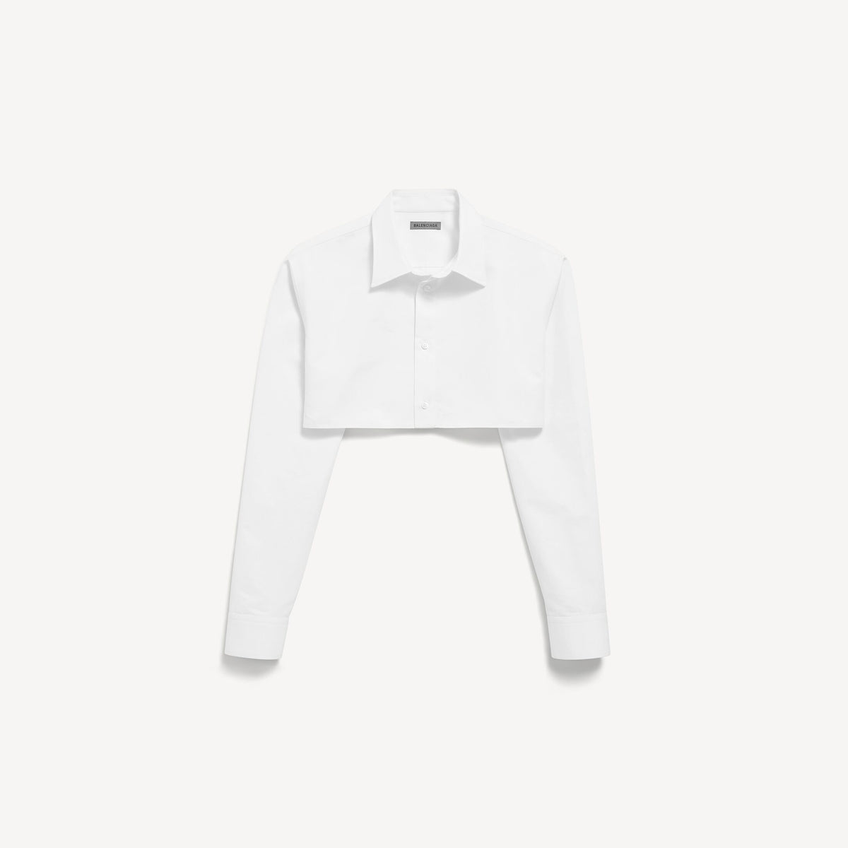 Cropped Shirt in white organdi cotton and silk poplin is from look 36 of Balenciaga's Summer 26 Collection. RUNWAY DELUXE