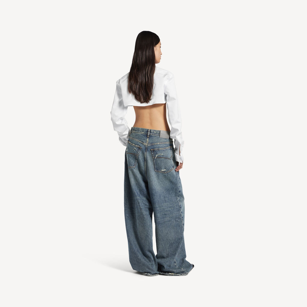 Cropped Shirt in white organdi cotton and silk poplin is from look 36 of Balenciaga's Summer 26 Collection. RUNWAY DELUXE