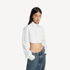 Cropped Shirt in white organdi cotton and silk poplin is from look 36 of Balenciaga's Summer 26 Collection. RUNWAY DELUXE