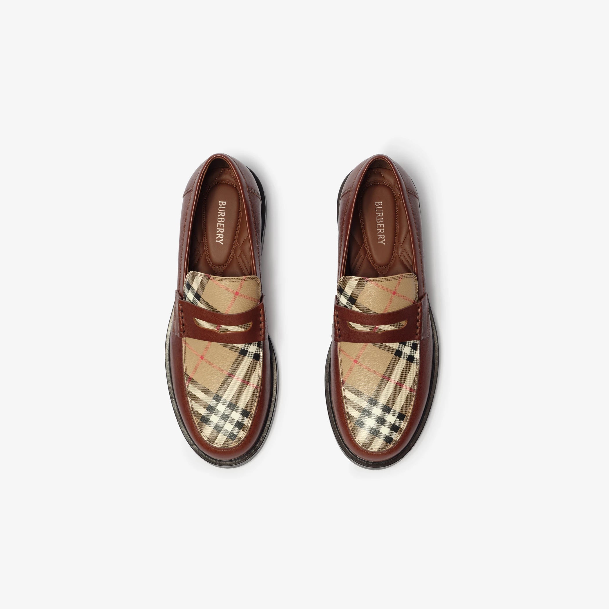 Check and Leather Pembroke Loafers