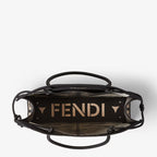 Beige and black tiger-effect embroidered fabric shopper bag