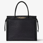 Black embroidered fabric shopper with mirrors