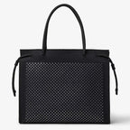 Black embroidered fabric shopper with mirrors