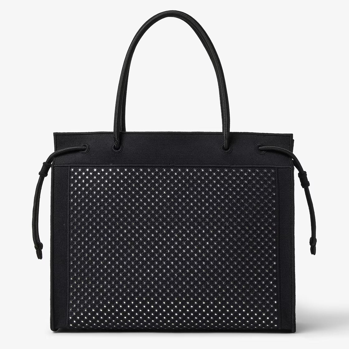 Black embroidered fabric shopper with mirrors