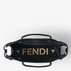Black embroidered fabric shopper with mirrors