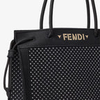 Black embroidered fabric shopper with mirrors
