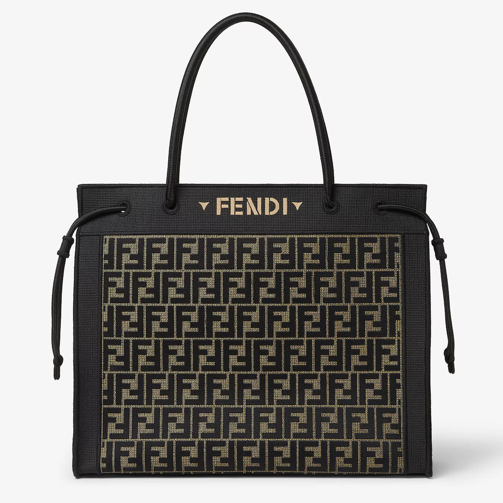 Brown FF embroidered fabric shopper