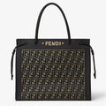 Brown FF embroidered fabric shopper