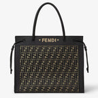 Brown FF embroidered fabric shopper