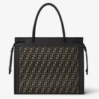 Brown FF embroidered fabric shopper