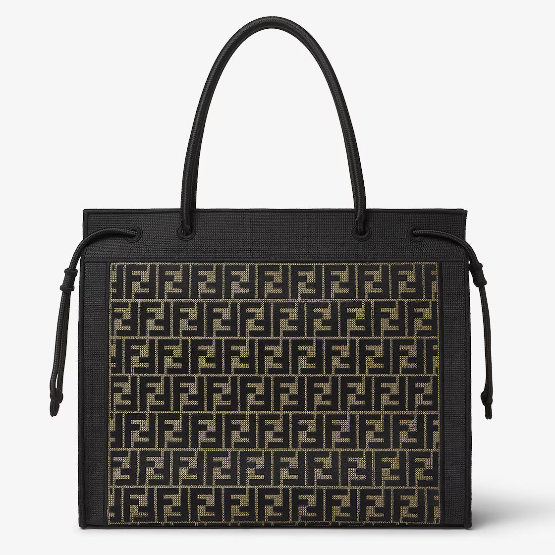 Brown FF embroidered fabric shopper