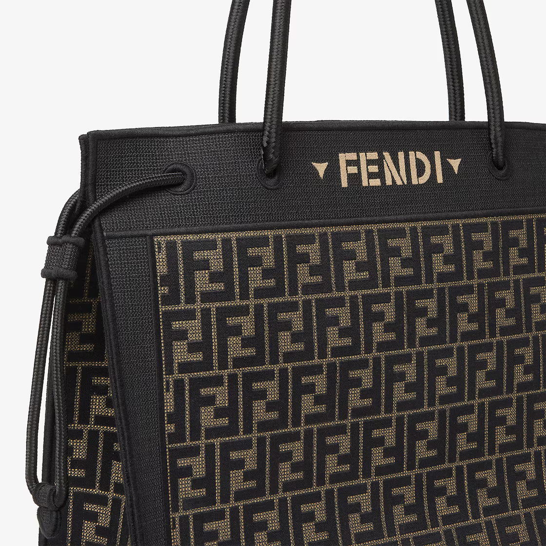 Brown FF embroidered fabric shopper