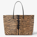 Tiger-print pony-effect leather shopper