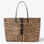 Tiger-print pony-effect leather shopper