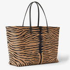 Tiger-print pony-effect leather shopper