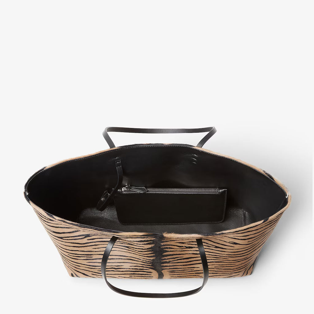 Tiger-print pony-effect leather shopper