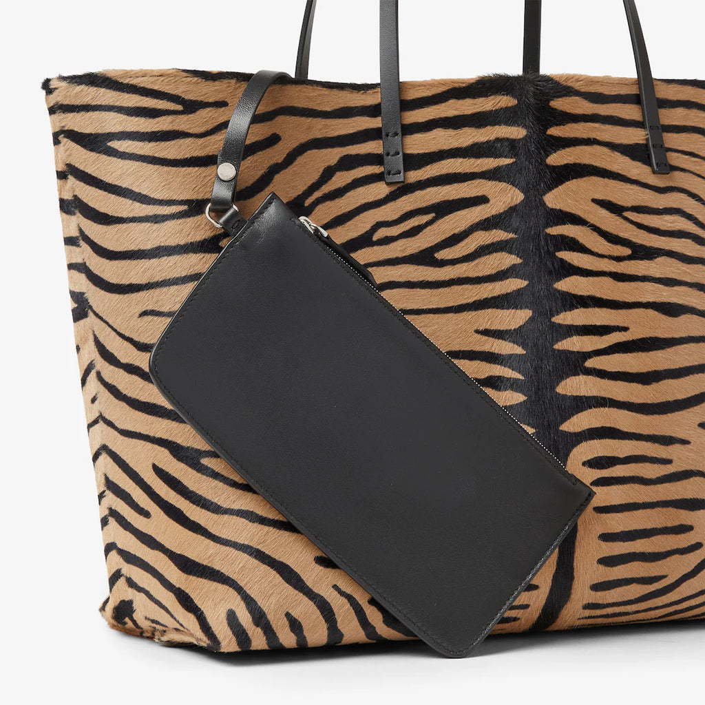 Tiger-print pony-effect leather shopper