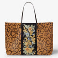 Jaguar print pony-effect leather shopper with embroidery
