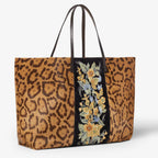 Jaguar print pony-effect leather shopper with embroidery