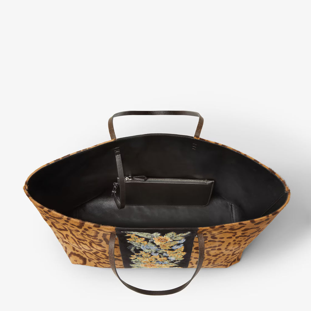Jaguar print pony-effect leather shopper with embroidery