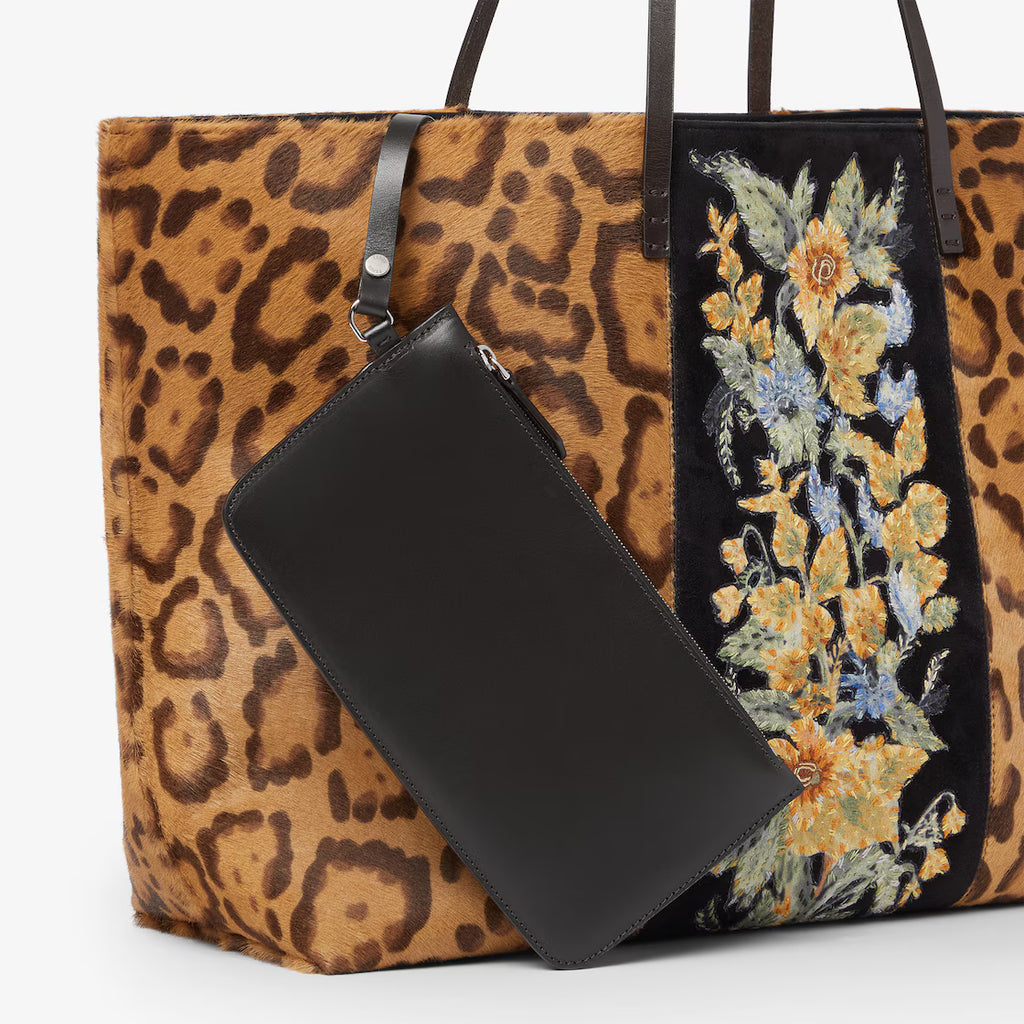 Jaguar print pony-effect leather shopper with embroidery