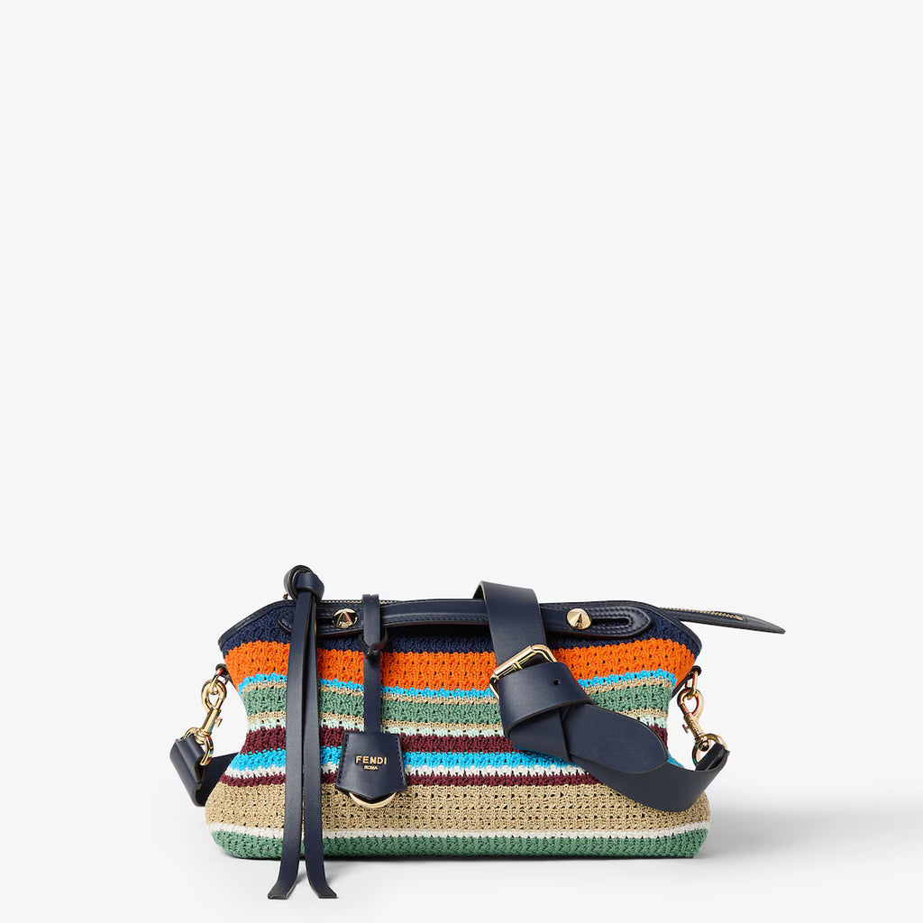 Multicolour raffia-effect material and cotton crochet bag