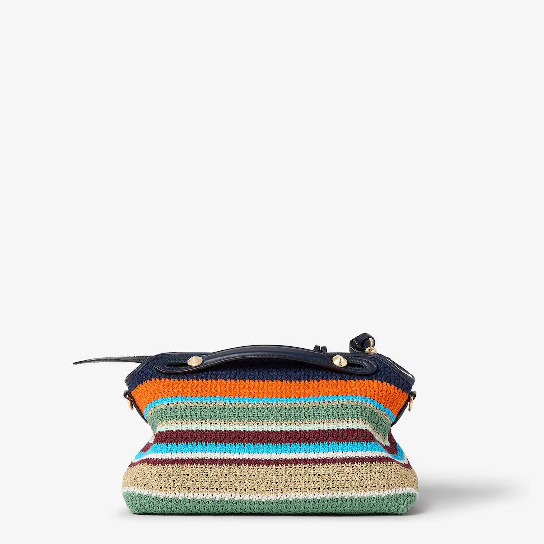 Multicolour raffia-effect material and cotton crochet bag