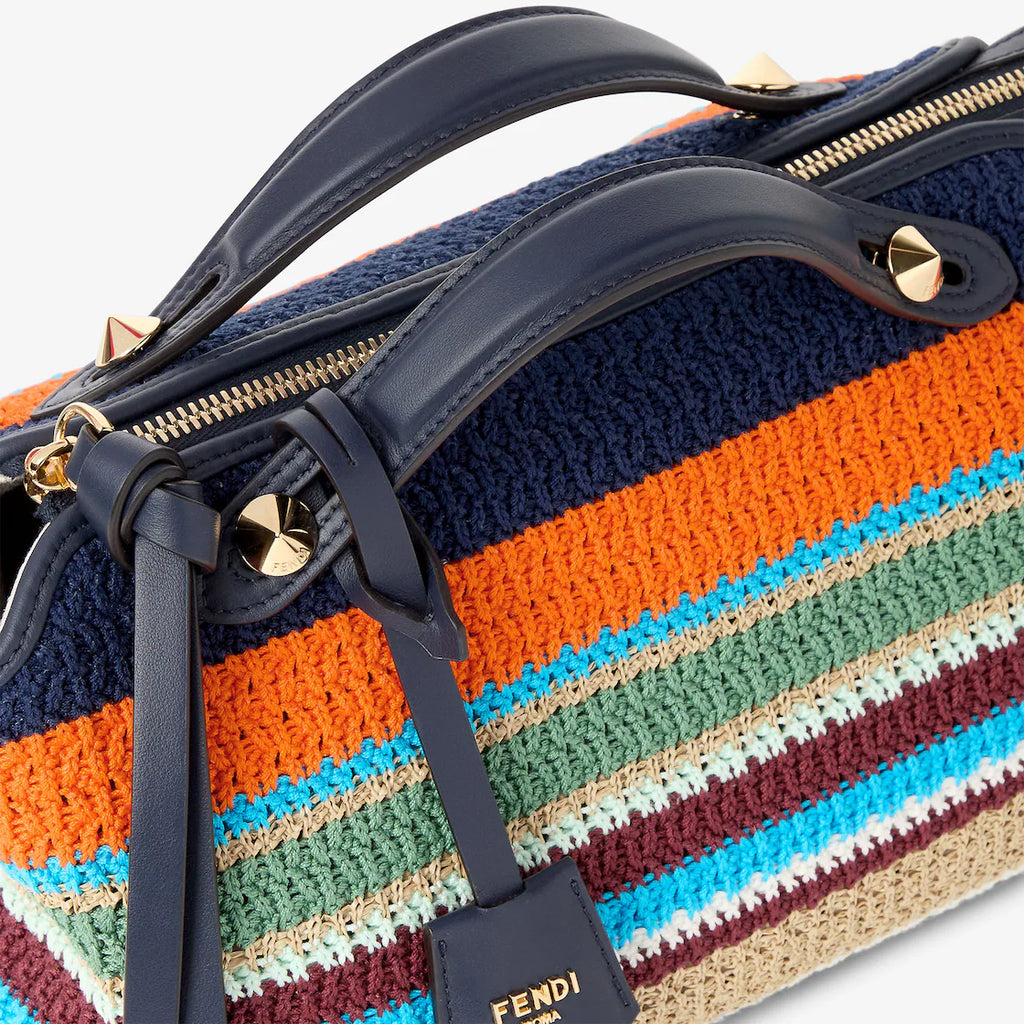 Multicolour raffia-effect material and cotton crochet bag
