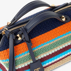 Multicolour raffia-effect material and cotton crochet bag