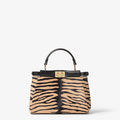 Tiger-print pony-effect leather bag