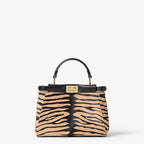Tiger-print pony-effect leather bag