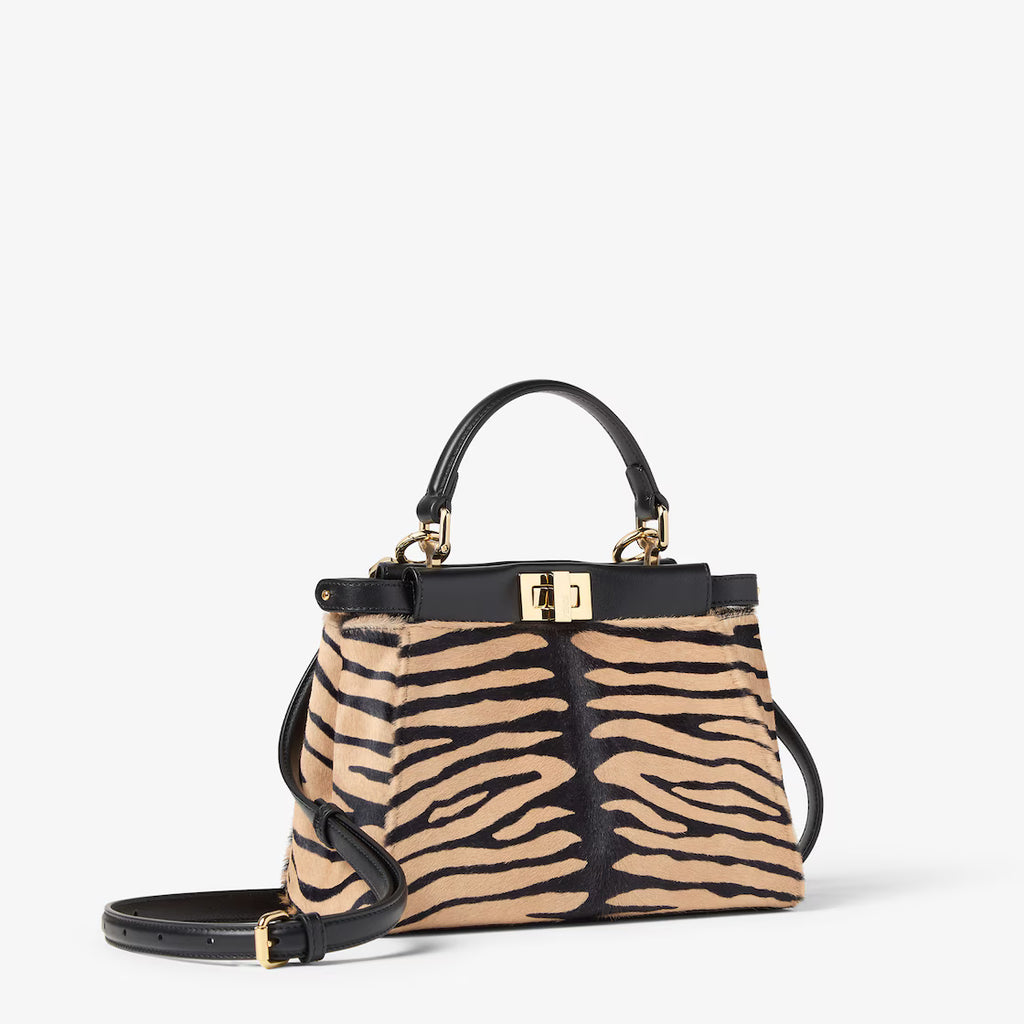 Tiger-print pony-effect leather bag