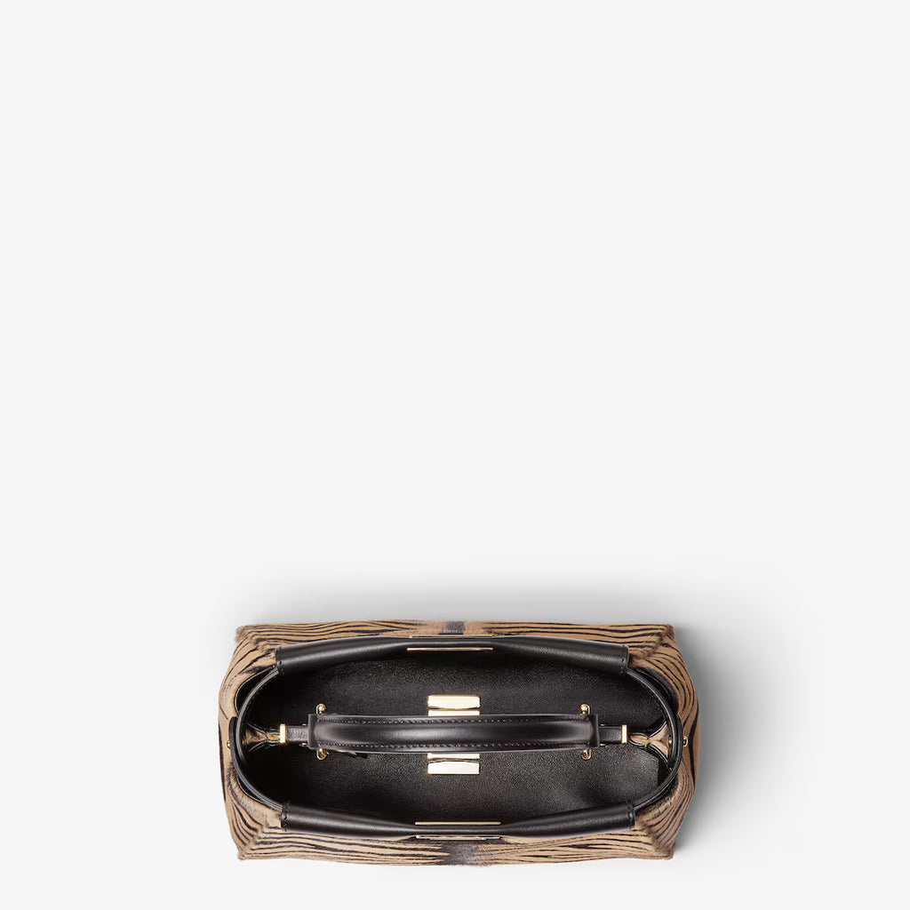 Tiger-print pony-effect leather bag