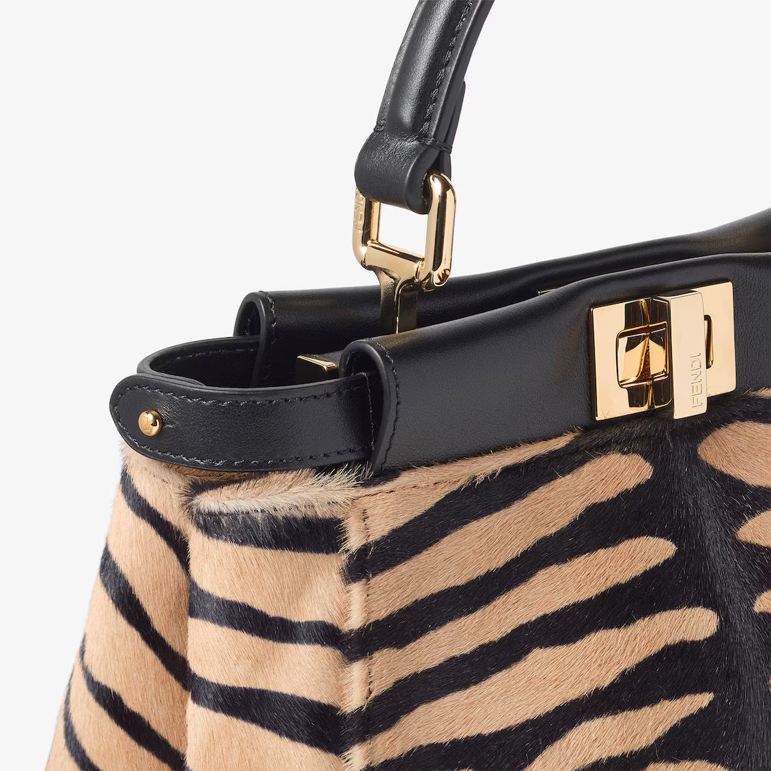Tiger-print pony-effect leather bag