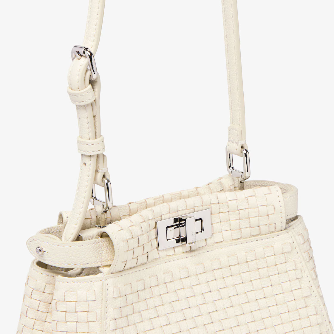 Parchment-coloured woven leather bag