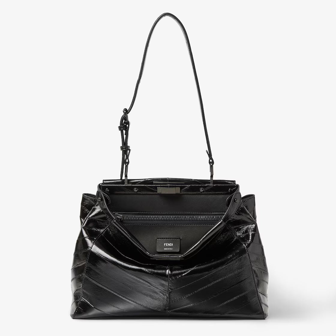 Black inlaid hagfish leather bag