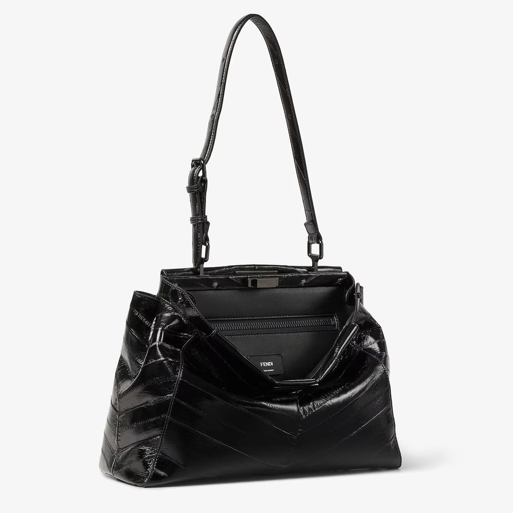 Black inlaid hagfish leather bag