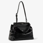 Black inlaid hagfish leather bag