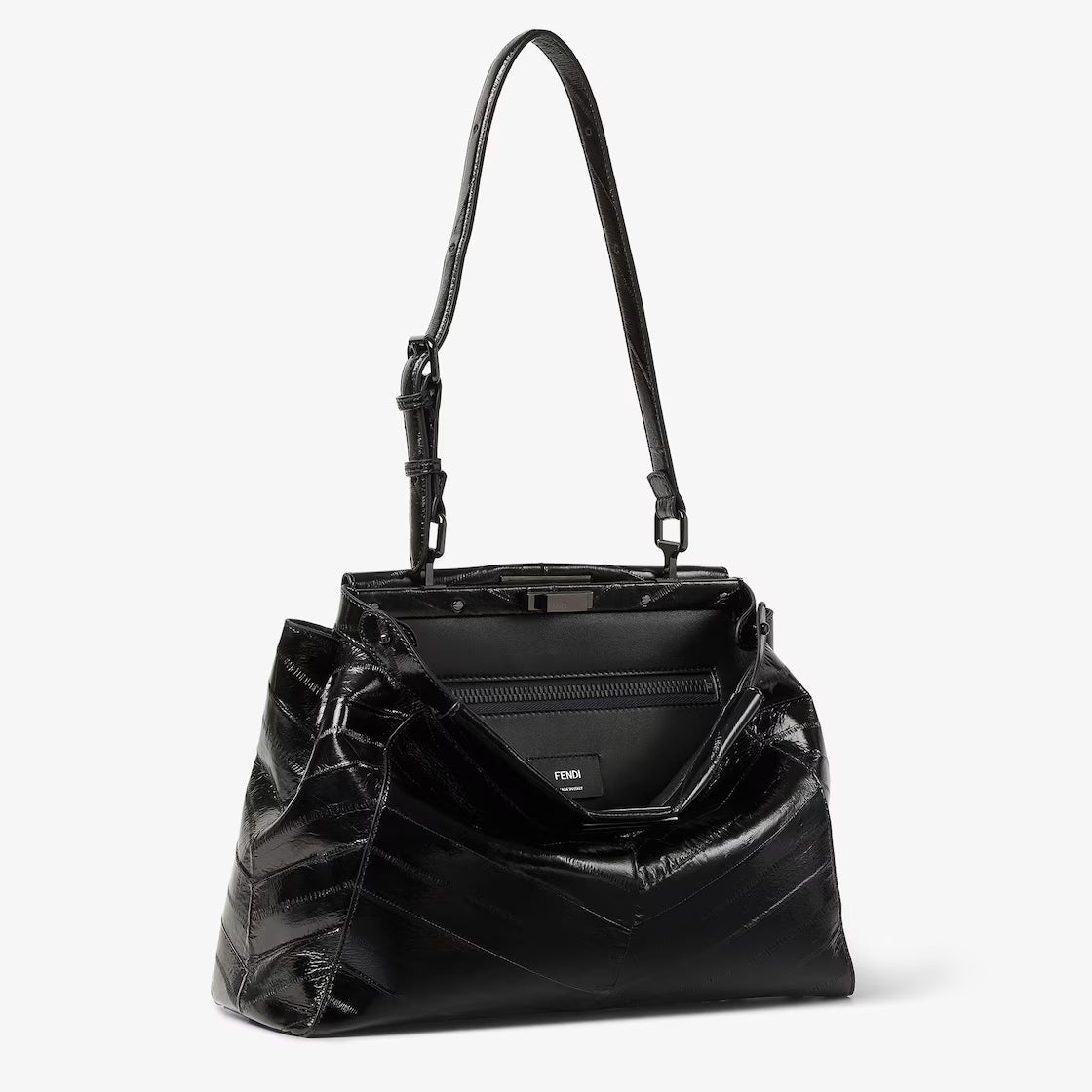 Black inlaid hagfish leather bag