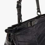 Black inlaid hagfish leather bag
