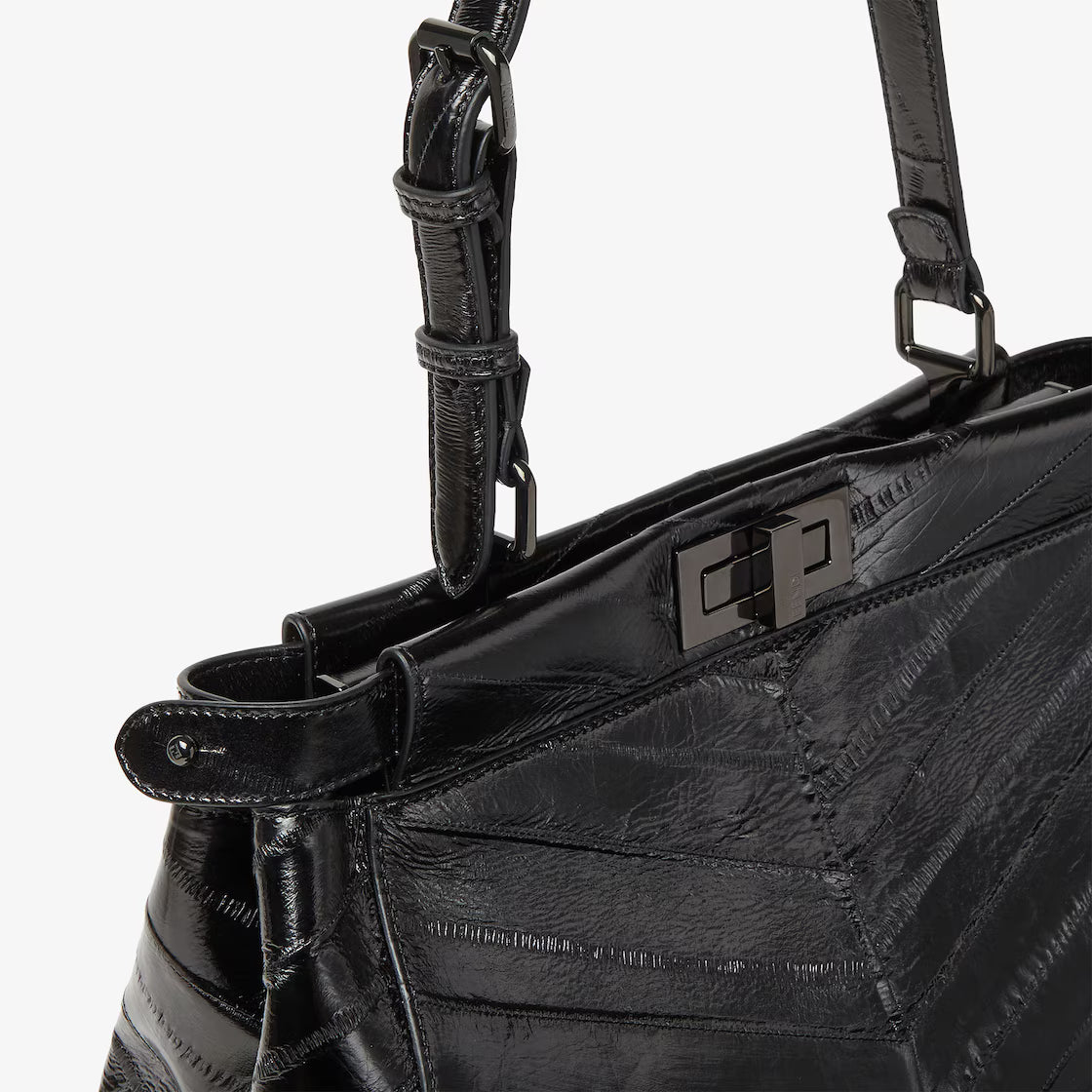 Black inlaid hagfish leather bag