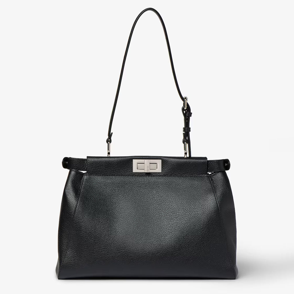 Black leather bag embroidered with mirrors