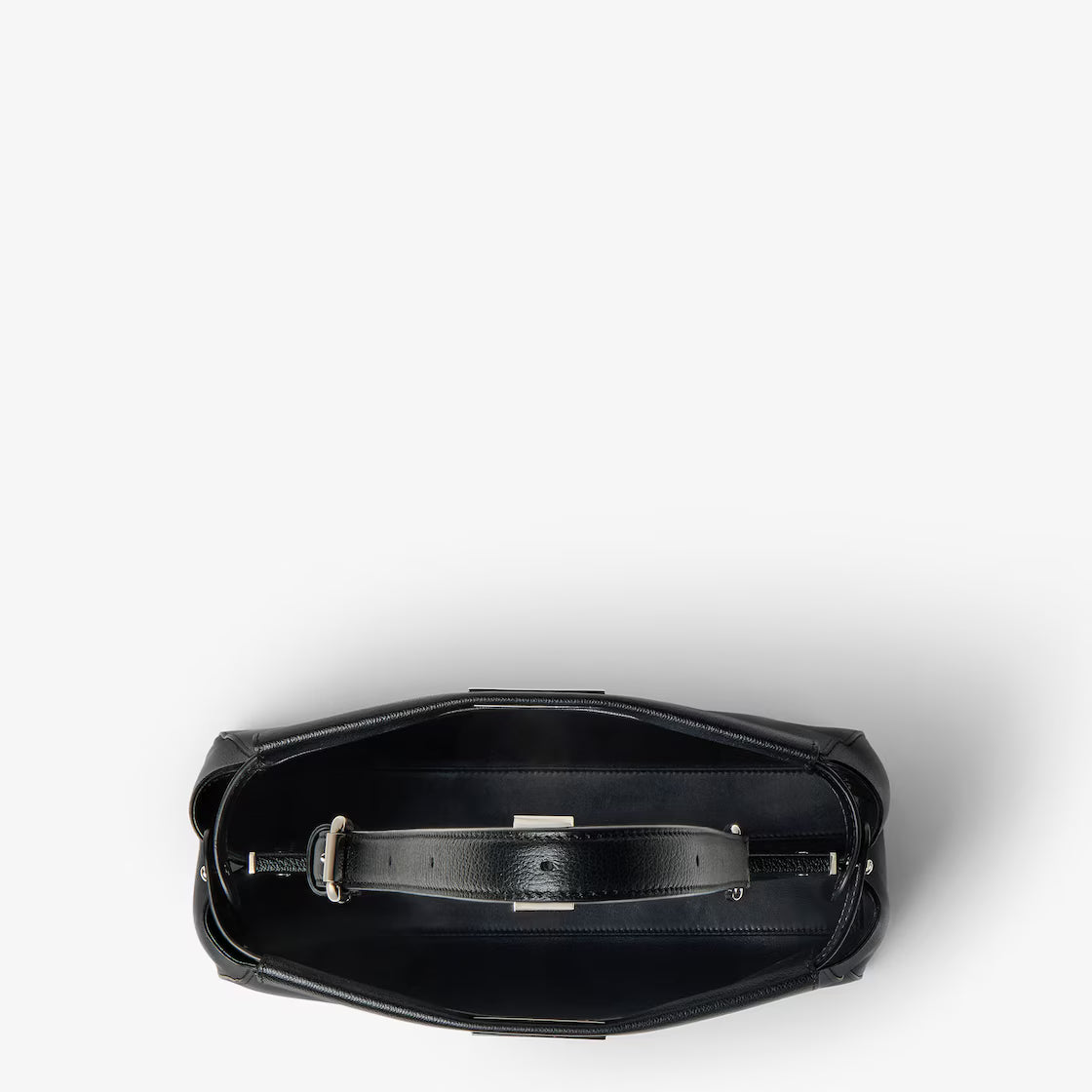 Black leather bag embroidered with mirrors